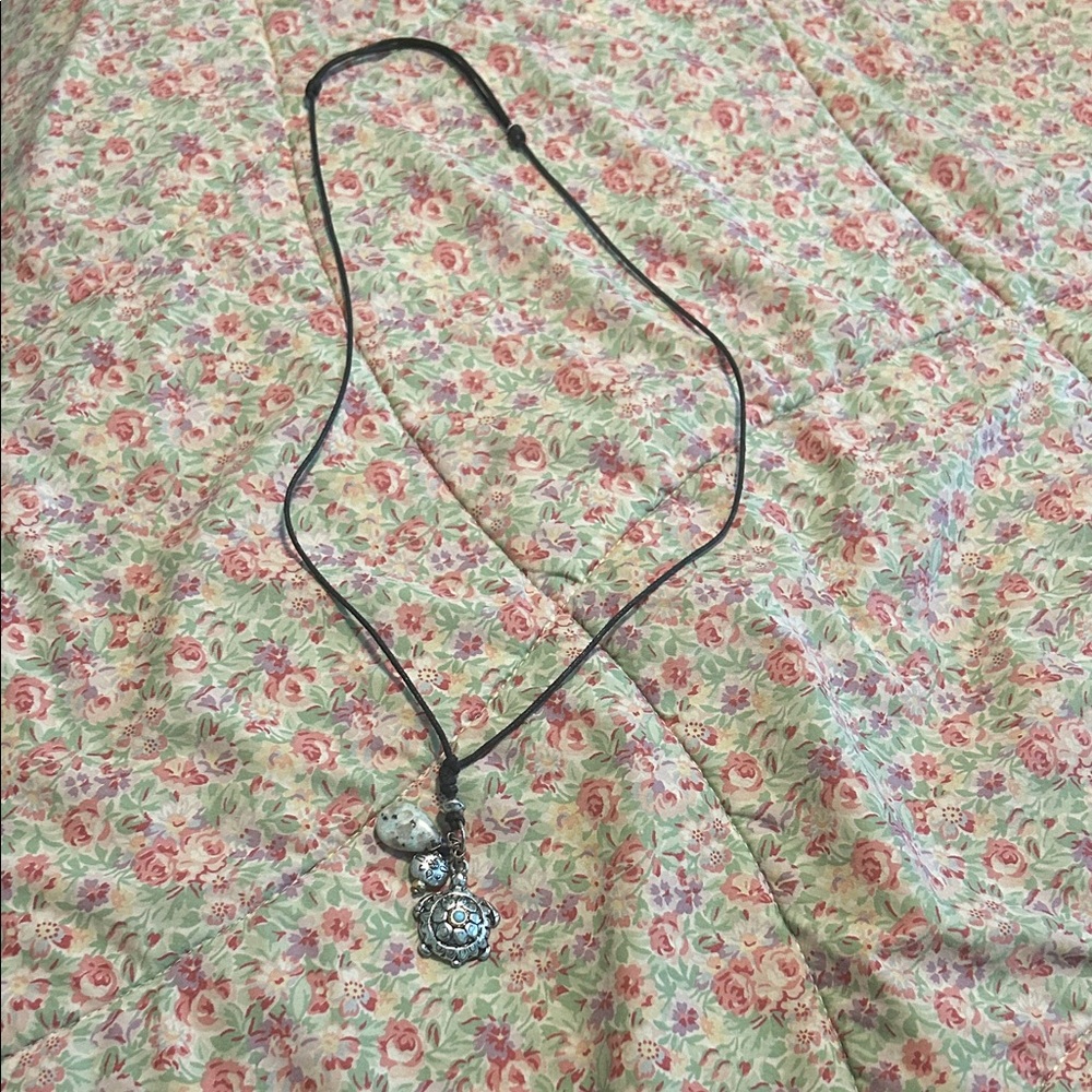Silver Pendant Necklace with Black Cord